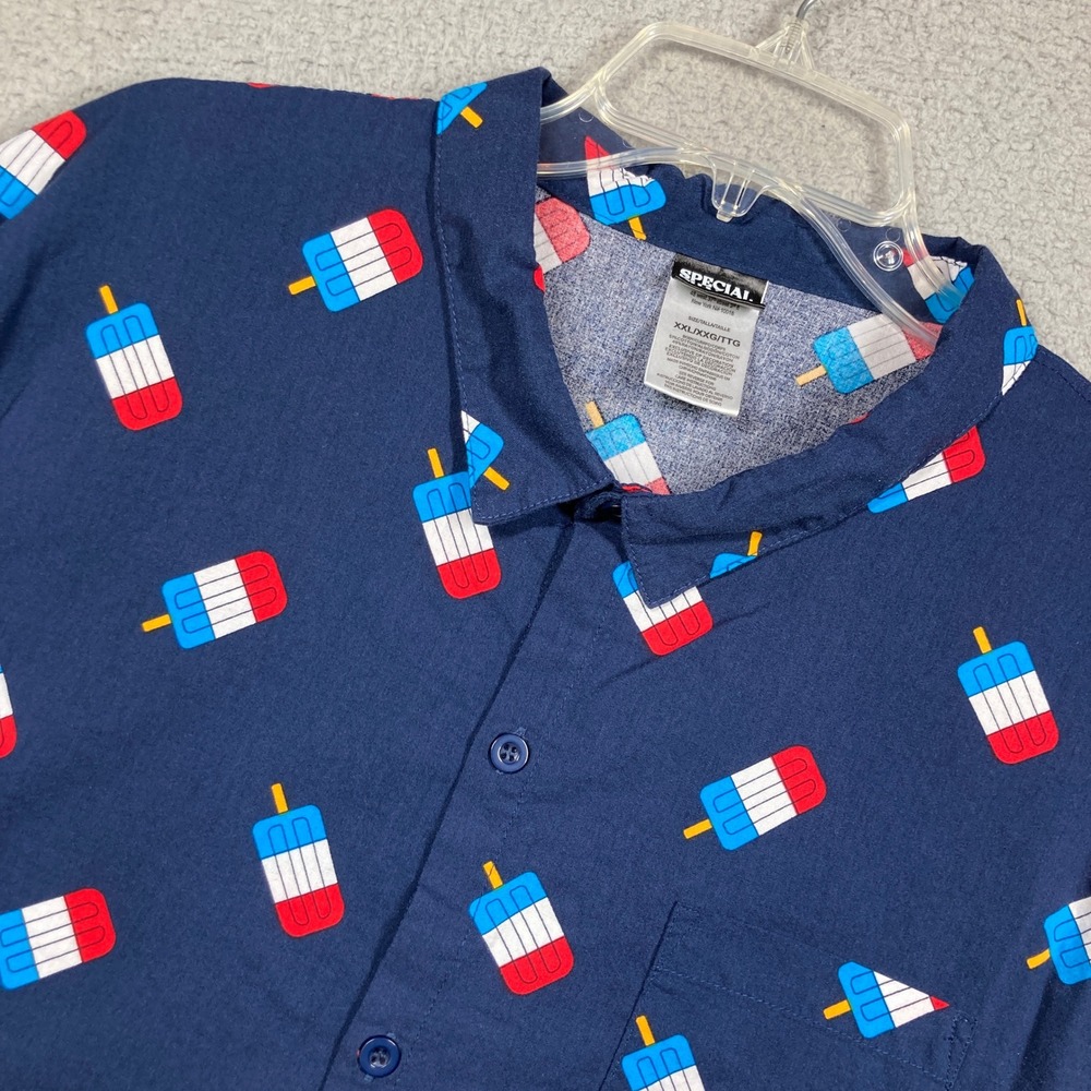 Bomb Pop Popsicle Button Up Shirt Men XXL Navy Blue Popsicle Print Short Sleeve